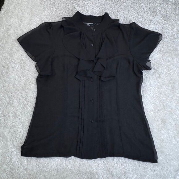 Norma Kamali Black Sheer Ruffle Blouse - Picture 2 of 9